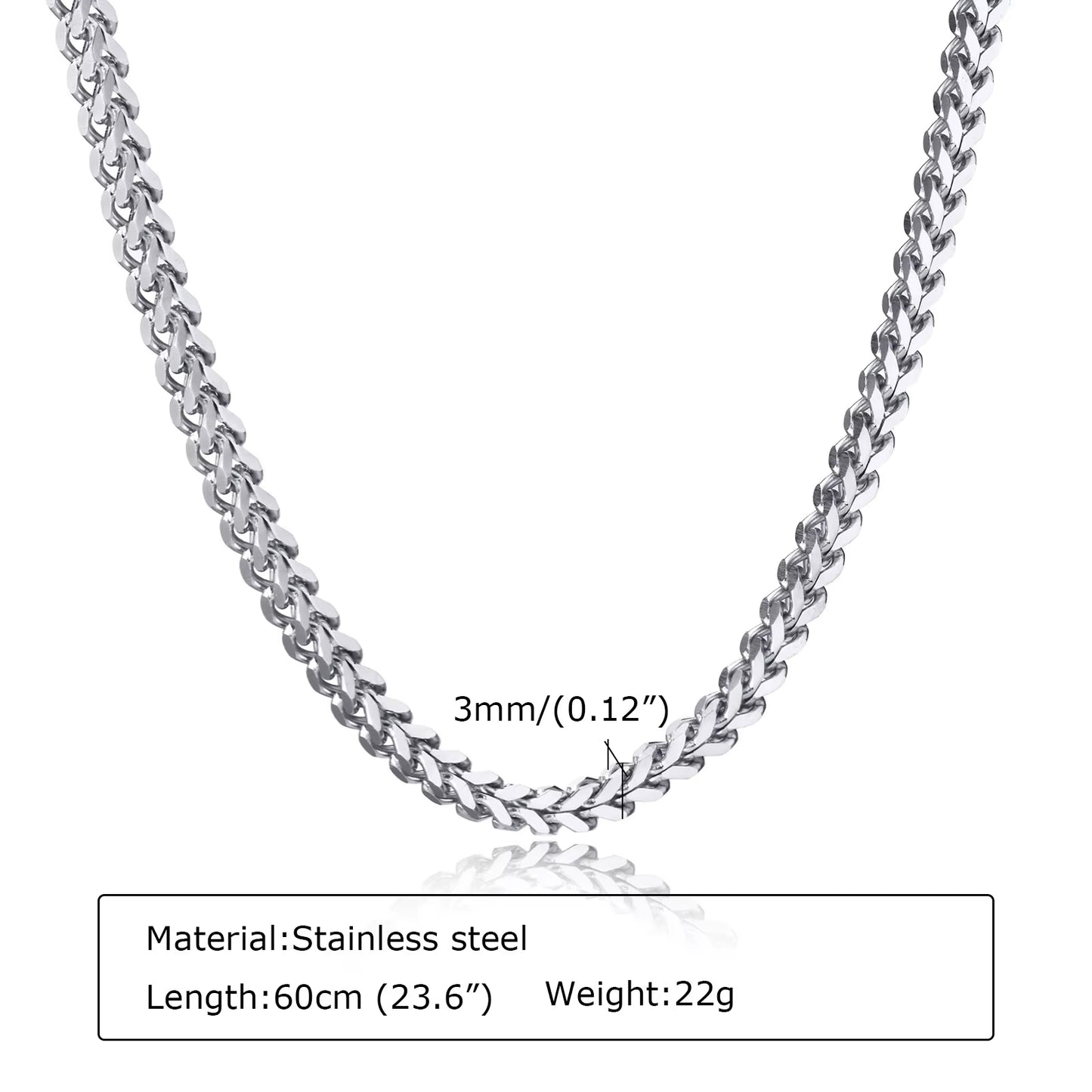 3Mm Franco Chain Necklaces for Men, Never Fade Stainless Steel Foxtail Chain, Cubic Double Layered Cuban Geometric Chain