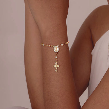 Catholic Cross Rosary Bracelets for Women,Virgin Mary Charm Finger Baptism Rosaries Bracelet for Baptism Favors Christening