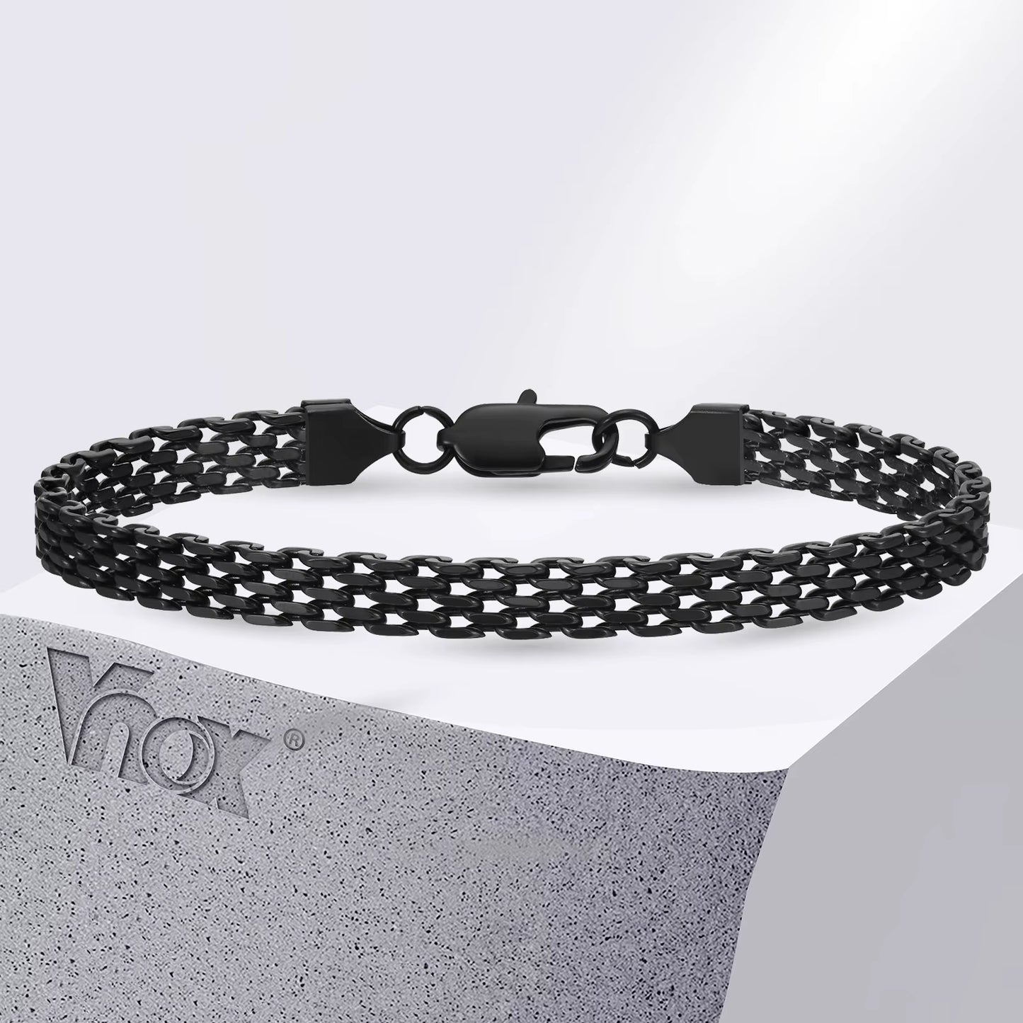 Lightweight 6Mm Unisex Chain Bracelets, Black Gold Color Mesh Links Chain Wristband for Women Men, Dainty Simple Jewelry