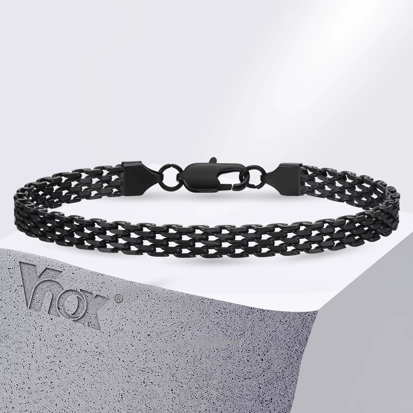Lightweight 6Mm Unisex Chain Bracelets, Black Gold Color Mesh Links Chain Wristband for Women Men, Dainty Simple Jewelry