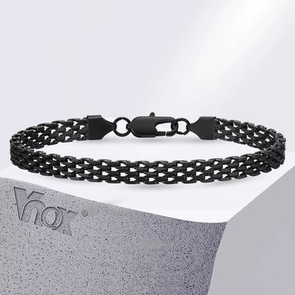 Lightweight 6Mm Unisex Chain Bracelets, Black Gold Color Mesh Links Chain Wristband for Women Men, Dainty Simple Jewelry