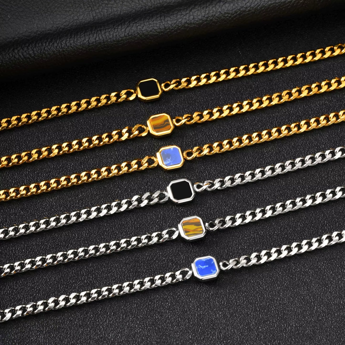 5Mm Width Adjustable Chain Bracelet for Men, Stainless Steel Acrylic Six-Sided Polished Jewelry Gifts for Husband Son‌ Him