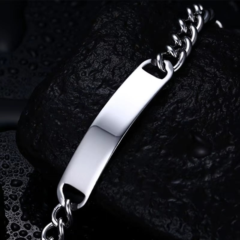 Customize Engrave ID Bar Bracelet for Men Stainless Steel Classic Simple Personalize Name Info Male Jewelry Gift