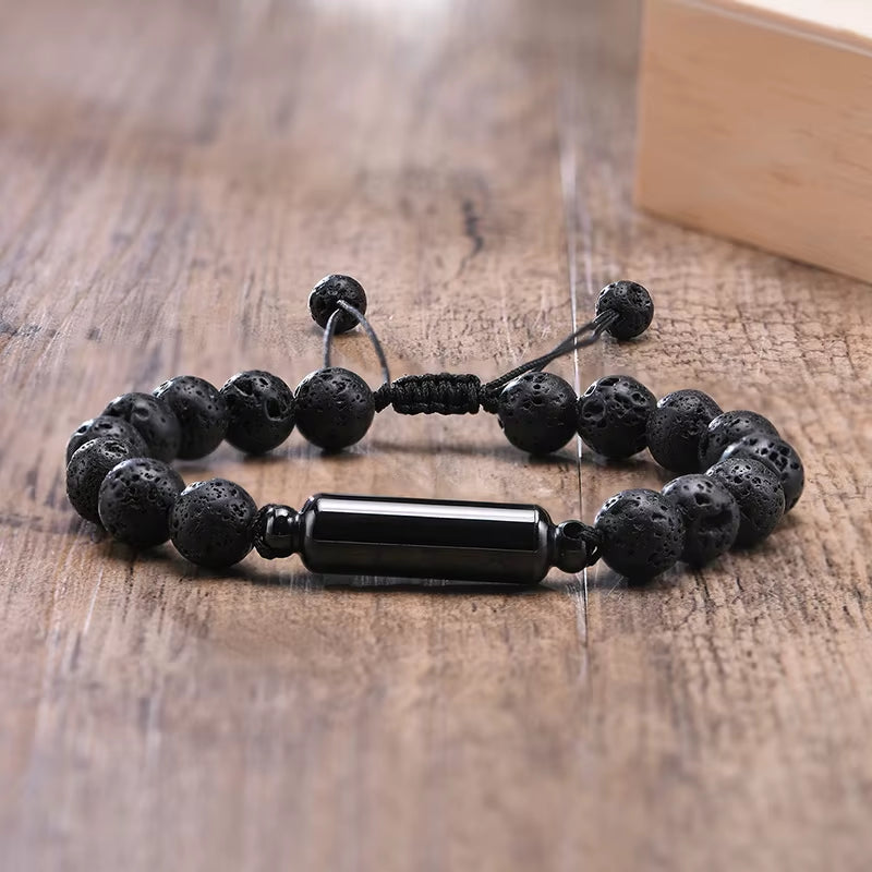 Dropshipping Cremation Urn Bracelets for Men, Adjustable Tiger Eye Beads Chain Wristband, Pet Family Papa Ashes Holder