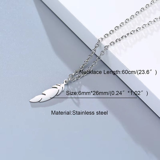 Simple Casual Necklaces for Men Women,Stainless Steel Feather Geometric Bar Coin Pendant,Unisex Minimalist Chic Neck Collar
