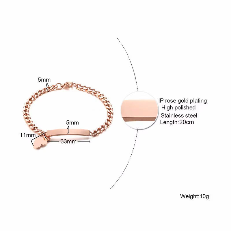 Free Engraving Custom Bracelets for Women Girl 585 Rose Gold Stainless Steel Elegant Female Jewels Personalize Gift for Her
