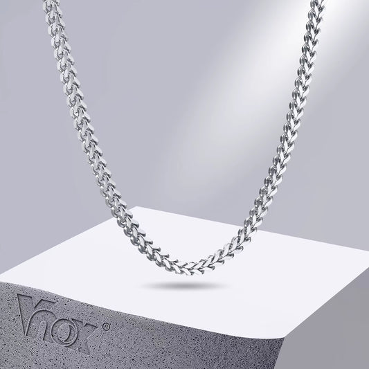 3Mm Franco Chain Necklaces for Men, Never Fade Stainless Steel Foxtail Chain, Cubic Double Layered Cuban Geometric Chain