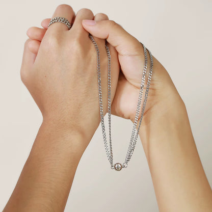 1Pair Mgneti Heart Necklaces for Women Men,Never Fade Love Attractive Couple Necklace,60Cm Stainless Steel Cuban Link Chain