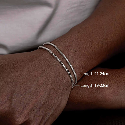 Simple Adjustable Snake Chain Bracelets for Men, Stainless Steel Box Link Chain Bracelet, Minimalist Metal Wristband Gift
