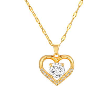 Dainty Heart Pendent Necklaces,Stainless Steel Chain Large Cubic Zirconia Inlay Choker,Luxury Jewelry Mother'S Day Gift