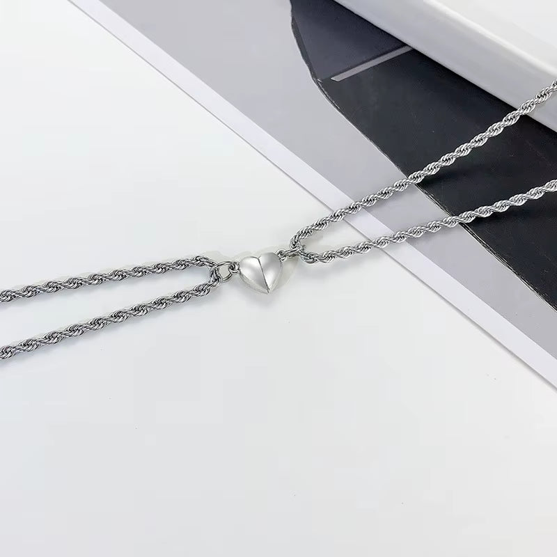 1Pair Mgneti Heart Necklaces for Women Men,Never Fade Love Attractive Couple Necklace,60Cm Stainless Steel Cuban Link Chain
