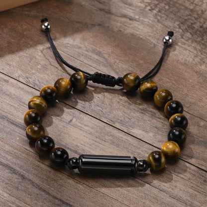 Dropshipping Cremation Urn Bracelets for Men, Adjustable Tiger Eye Beads Chain Wristband, Pet Family Papa Ashes Holder