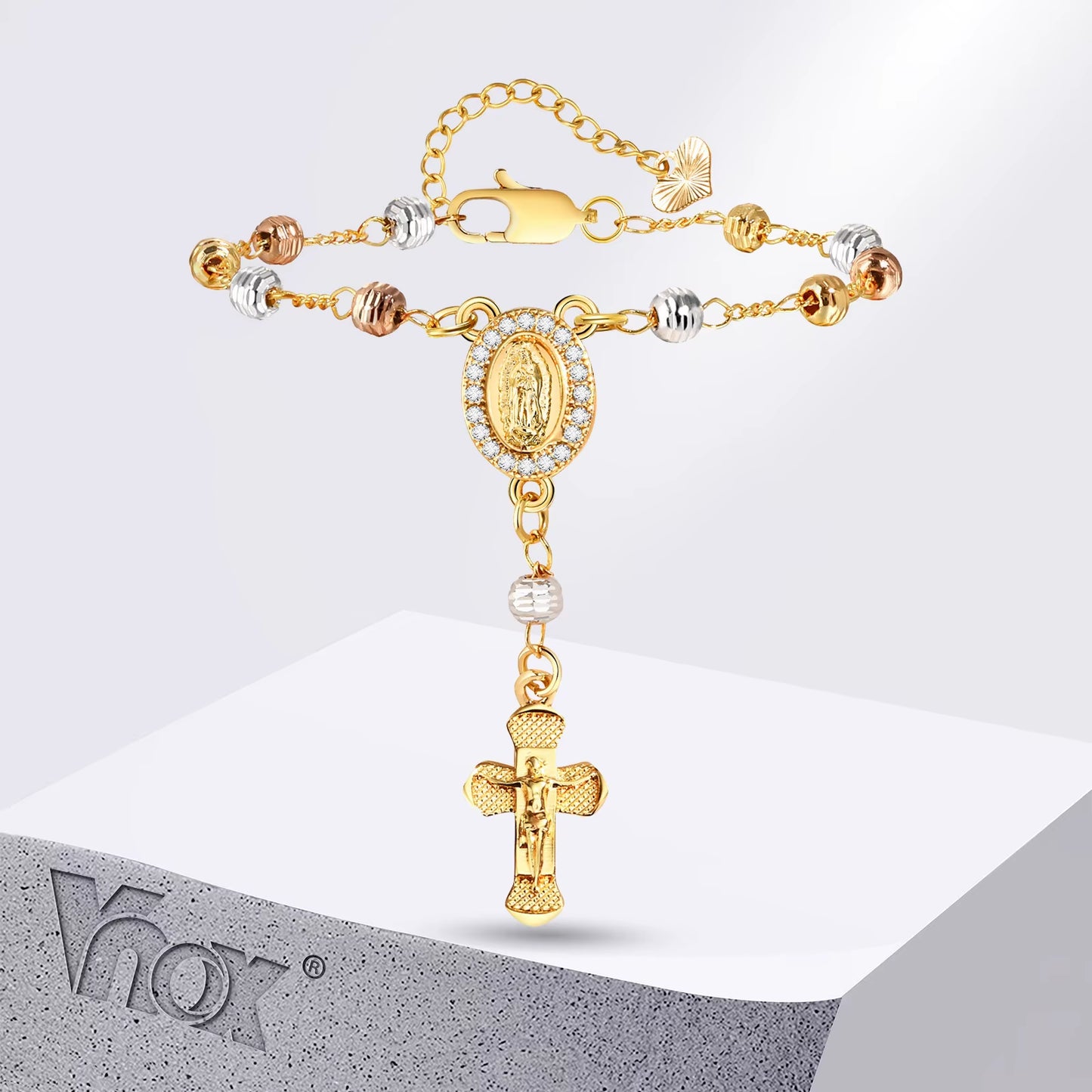 Catholic Cross Rosary Bracelets for Women,Virgin Mary Charm Finger Baptism Rosaries Bracelet for Baptism Favors Christening