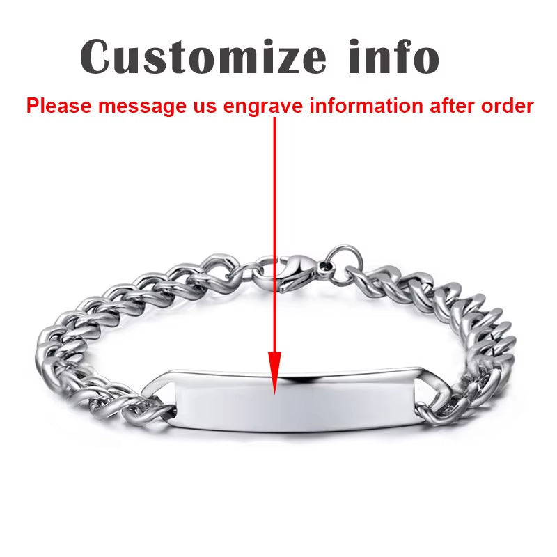 Customize Engrave ID Bar Bracelet for Men Stainless Steel Classic Simple Personalize Name Info Male Jewelry Gift