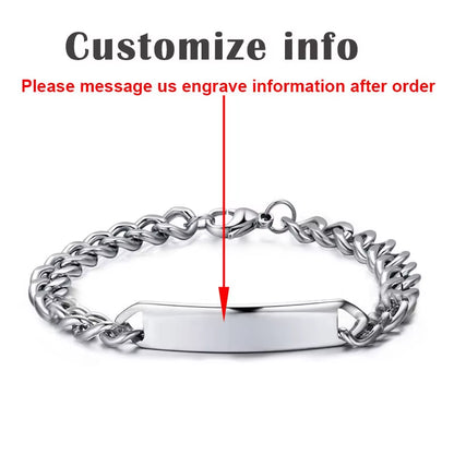 Customize Engrave ID Bar Bracelet for Men Stainless Steel Classic Simple Personalize Name Info Male Jewelry Gift