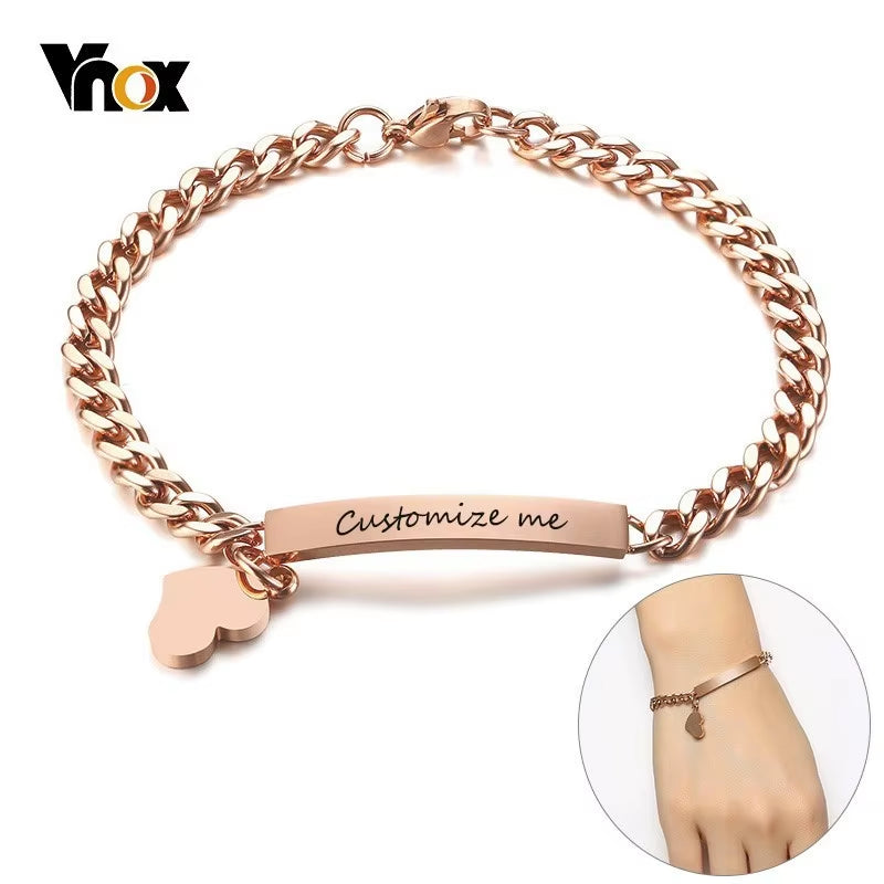 Free Engraving Custom Bracelets for Women Girl 585 Rose Gold Stainless Steel Elegant Female Jewels Personalize Gift for Her