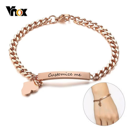 Free Engraving Custom Bracelets for Women Girl 585 Rose Gold Stainless Steel Elegant Female Jewels Personalize Gift for Her