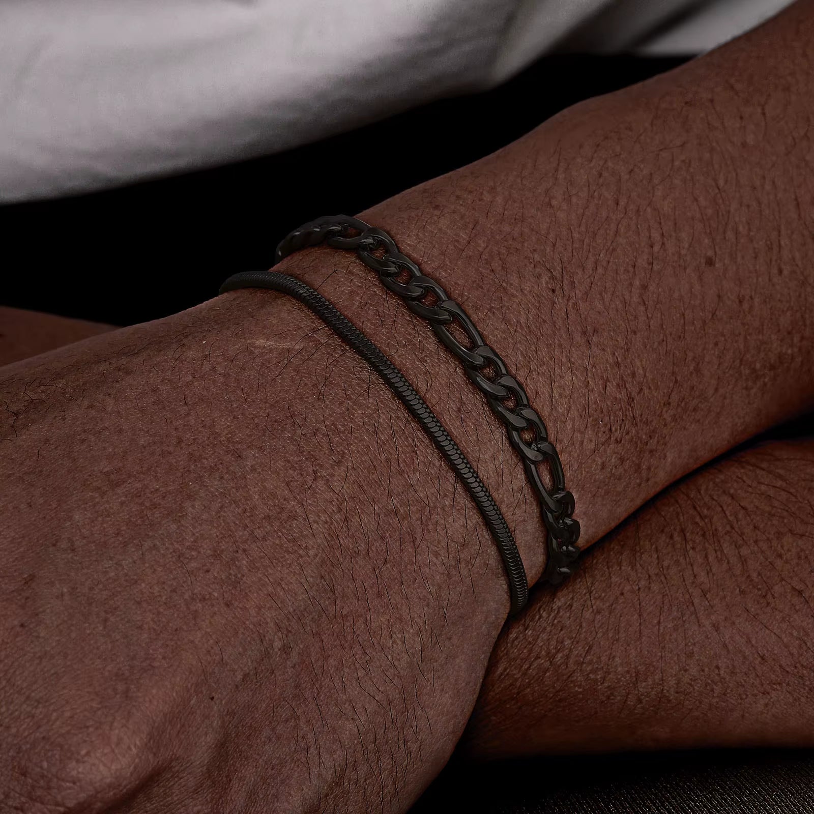 Cuban Link Chain Bracelets for Men Boys, Black Gold Color Stainless Steel Figaro Snake Chain Wristband, Stacked Bracelets