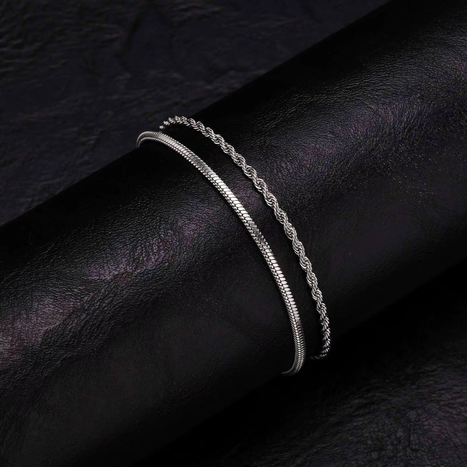 2Pcs/ Set Mens Chain Bracelets, 16Cm-21Cm Adjustable Twisted Rope Chain Bracelet, 21Cm-24Cm Steel Snake Links Bracelet
