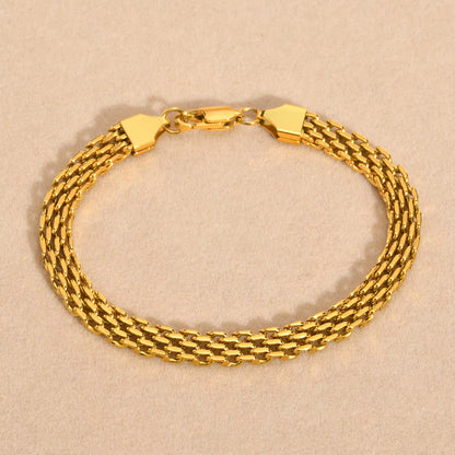 Lightweight 6Mm Unisex Chain Bracelets, Black Gold Color Mesh Links Chain Wristband for Women Men, Dainty Simple Jewelry