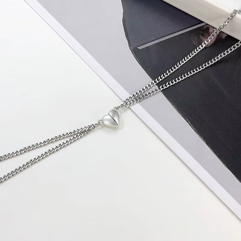 1Pair Mgneti Heart Necklaces for Women Men,Never Fade Love Attractive Couple Necklace,60Cm Stainless Steel Cuban Link Chain