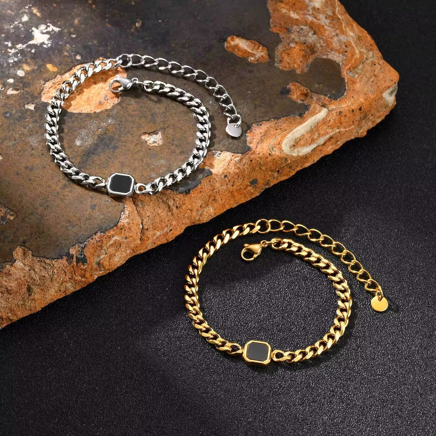 5Mm Width Adjustable Chain Bracelet for Men, Stainless Steel Acrylic Six-Sided Polished Jewelry Gifts for Husband Son‌ Him