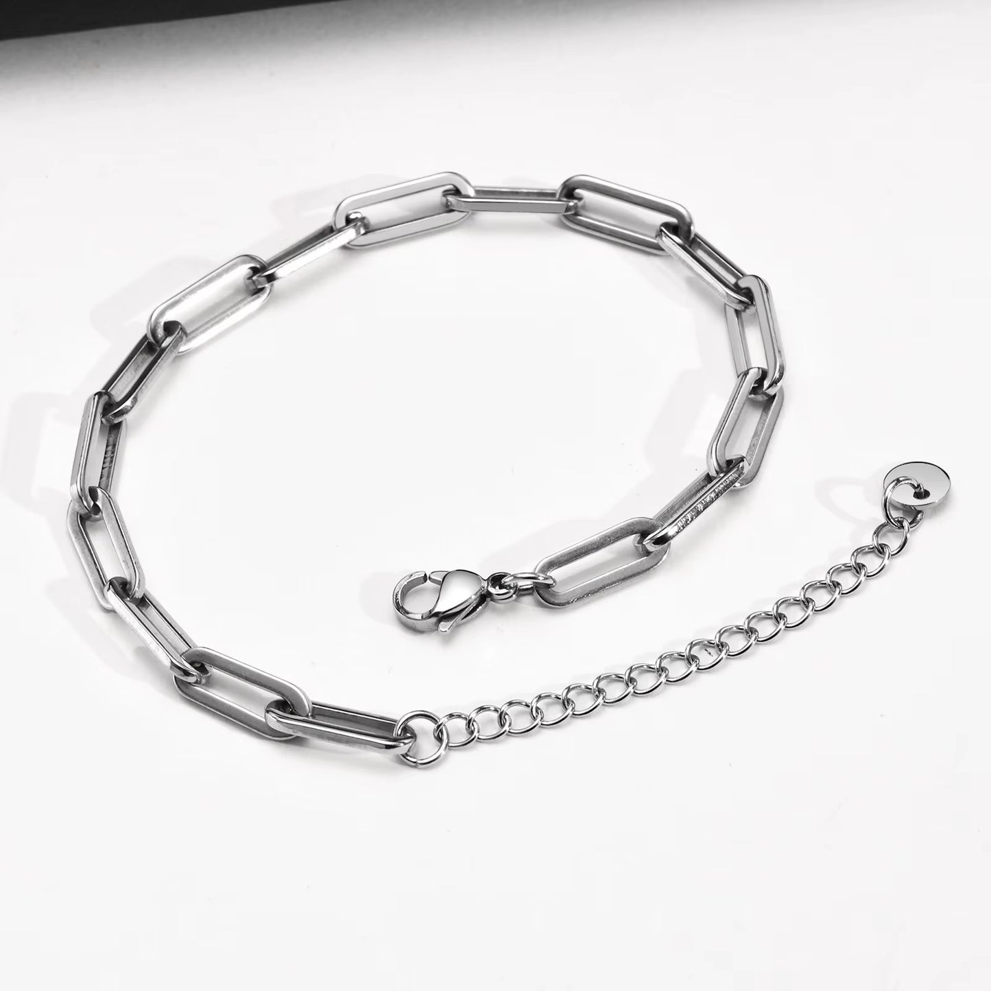 5Mm Paperclip Chain Bracelet for Men, Casual Stylish Rectangle Links Wristband, Adjustable Chain Jewelry