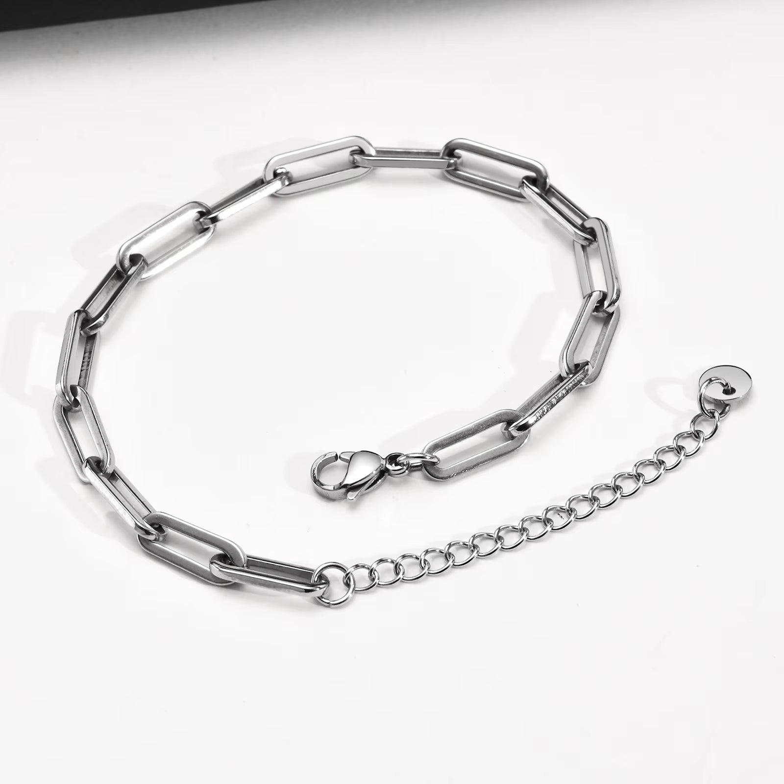 5Mm Paperclip Chain Bracelet for Men, Casual Stylish Rectangle Links Wristband, Adjustable Chain Jewelry