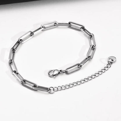 5Mm Paperclip Chain Bracelet for Men, Casual Stylish Rectangle Links Wristband, Adjustable Chain Jewelry