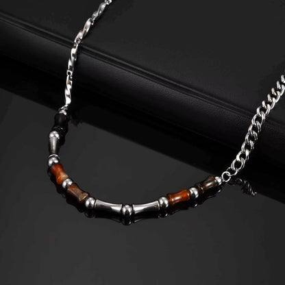 46-51Cm Adjustable Steel Bamboo Necklace with Lobster Clasp, Natural Agate Beads Minimalist Jewelry Gift for Men Women