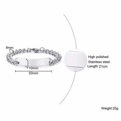 Customize Engrave ID Bar Bracelet for Men Stainless Steel Classic Simple Personalize Name Info Male Jewelry Gift