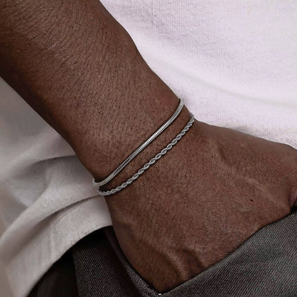 2Pcs/ Set Mens Chain Bracelets, 16Cm-21Cm Adjustable Twisted Rope Chain Bracelet, 21Cm-24Cm Steel Snake Links Bracelet