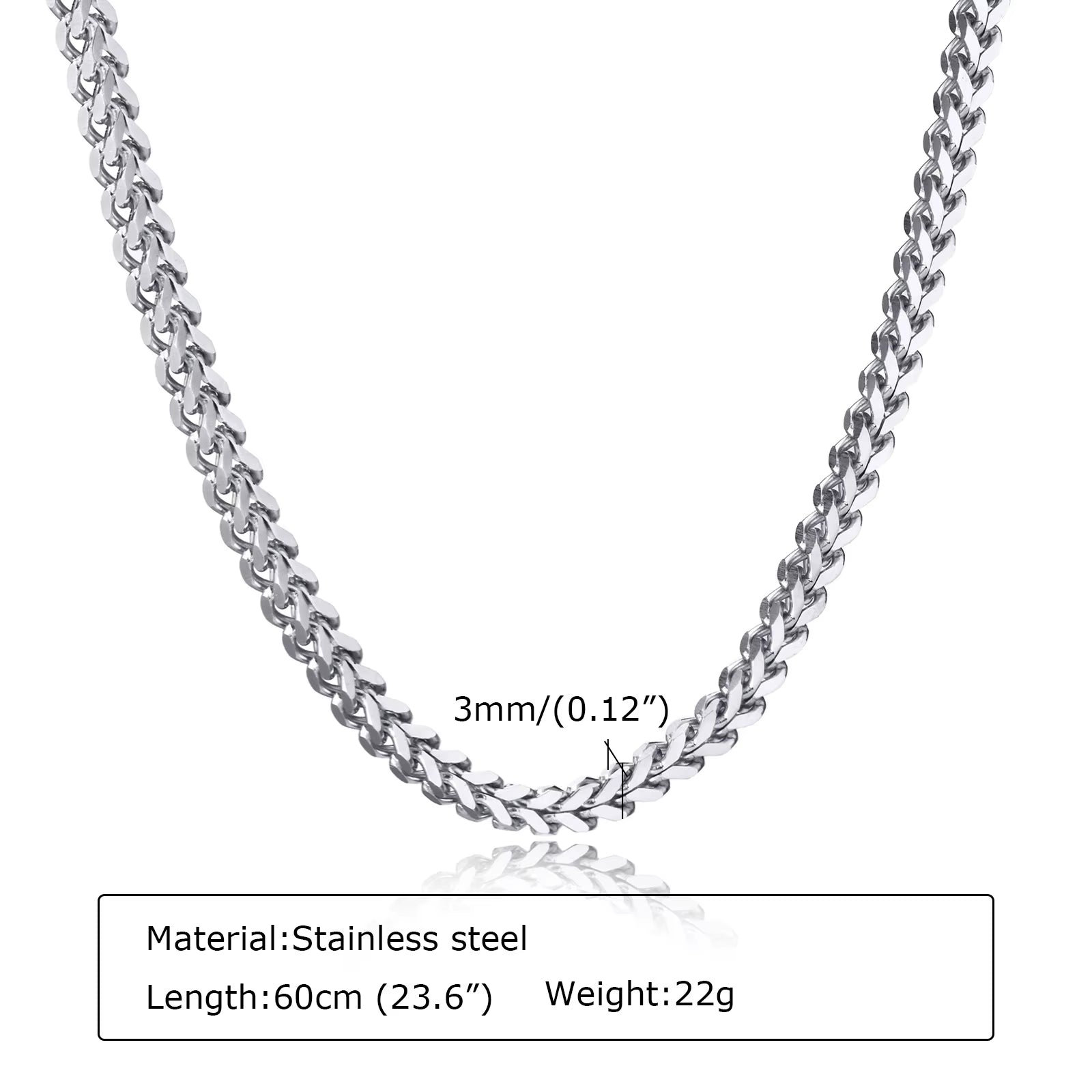 3Mm Franco Chain Necklaces for Men, Never Fade Stainless Steel Foxtail Chain, Cubic Double Layered Cuban Geometric Chain