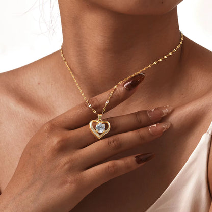 Dainty Heart Pendent Necklaces,Stainless Steel Chain Large Cubic Zirconia Inlay Choker,Luxury Jewelry Mother'S Day Gift