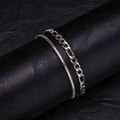 Cuban Link Chain Bracelets for Men Boys, Black Gold Color Stainless Steel Figaro Snake Chain Wristband, Stacked Bracelets