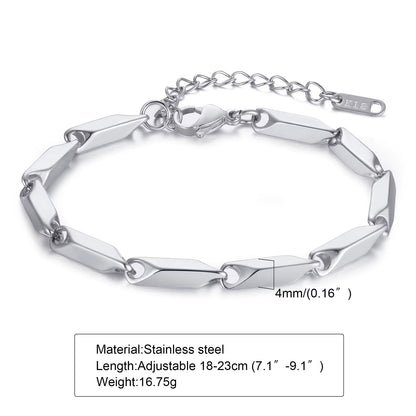 Mens Geometric Rhombus Chain Bracelet,Casual Stainless Steel Metal Links Wristband, Length Adjustable