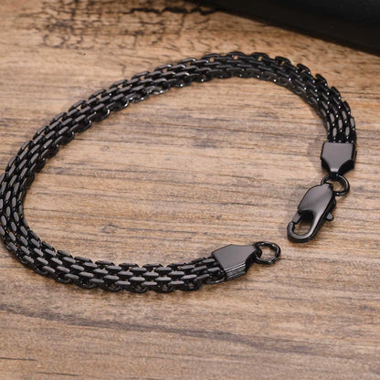 Lightweight 6Mm Unisex Chain Bracelets, Black Gold Color Mesh Links Chain Wristband for Women Men, Dainty Simple Jewelry