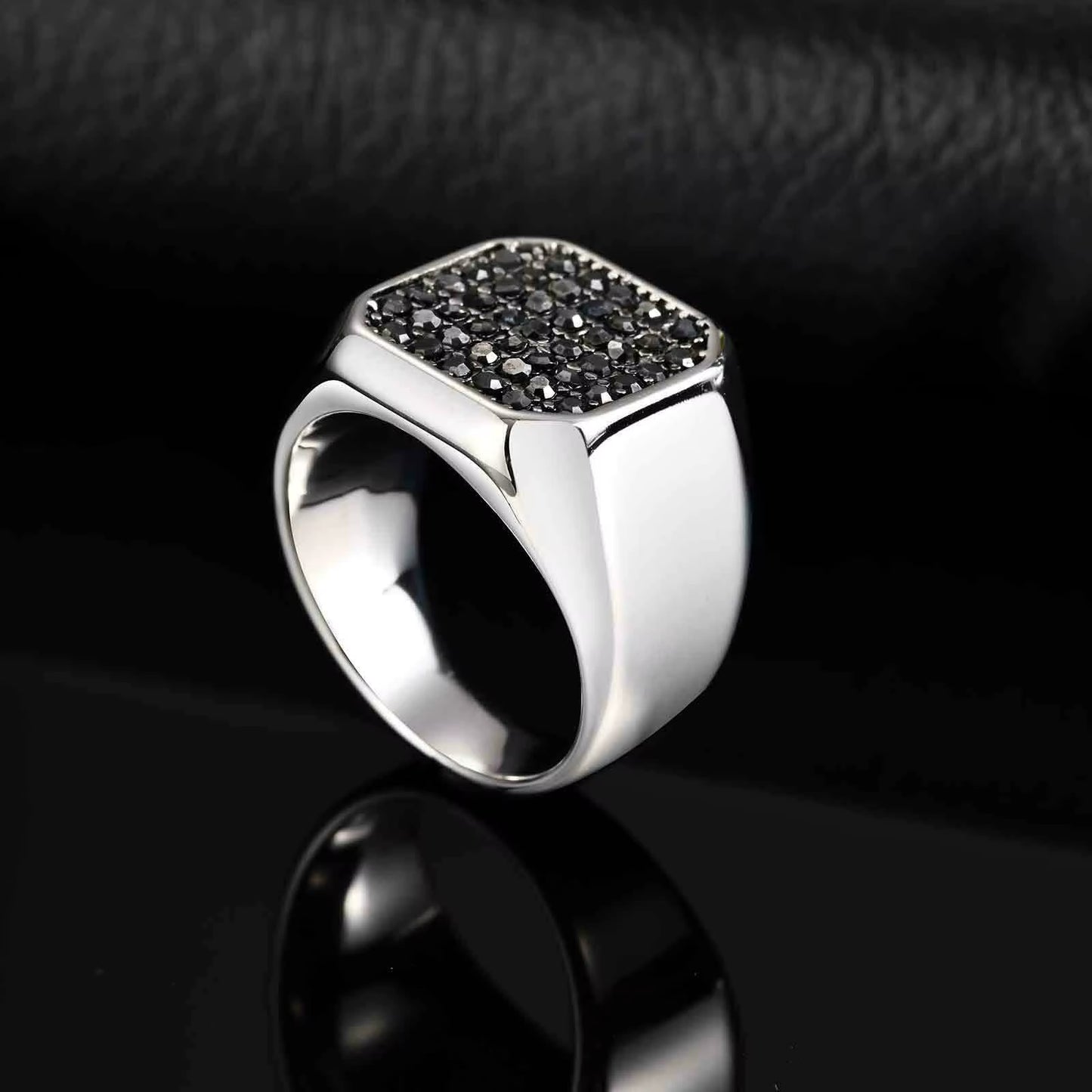Men'S Stainless Steel Ring with Grey Zircon, Silver Color US Size 7-12 Signet Square Punk Rock Ring, Gift for Party Wedding