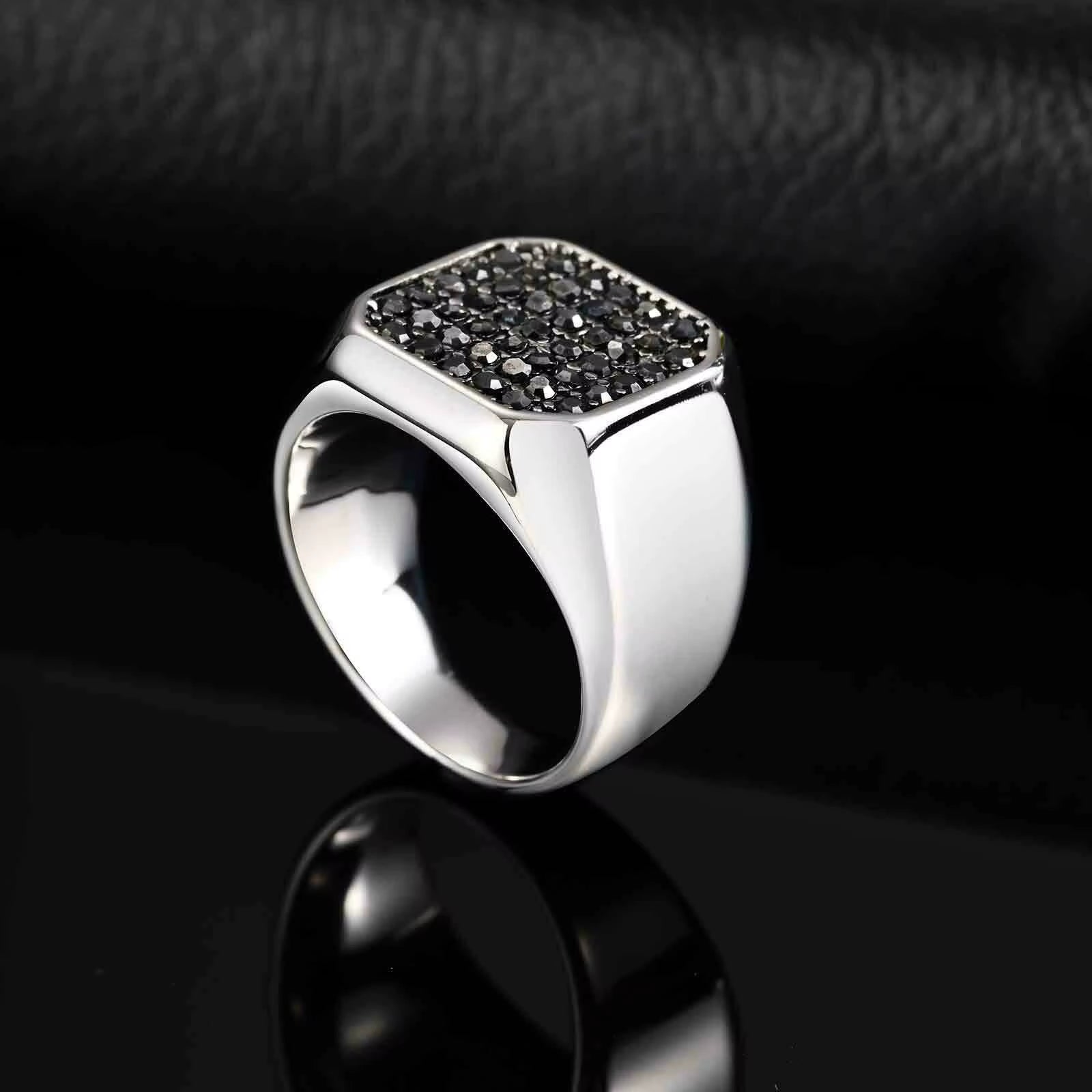 Men'S Stainless Steel Ring with Grey Zircon, Silver Color US Size 7-12 Signet Square Punk Rock Ring, Gift for Party Wedding