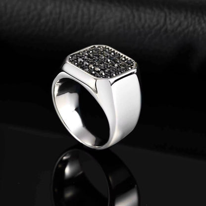 Men'S Stainless Steel Ring with Grey Zircon, Silver Color US Size 7-12 Signet Square Punk Rock Ring, Gift for Party Wedding