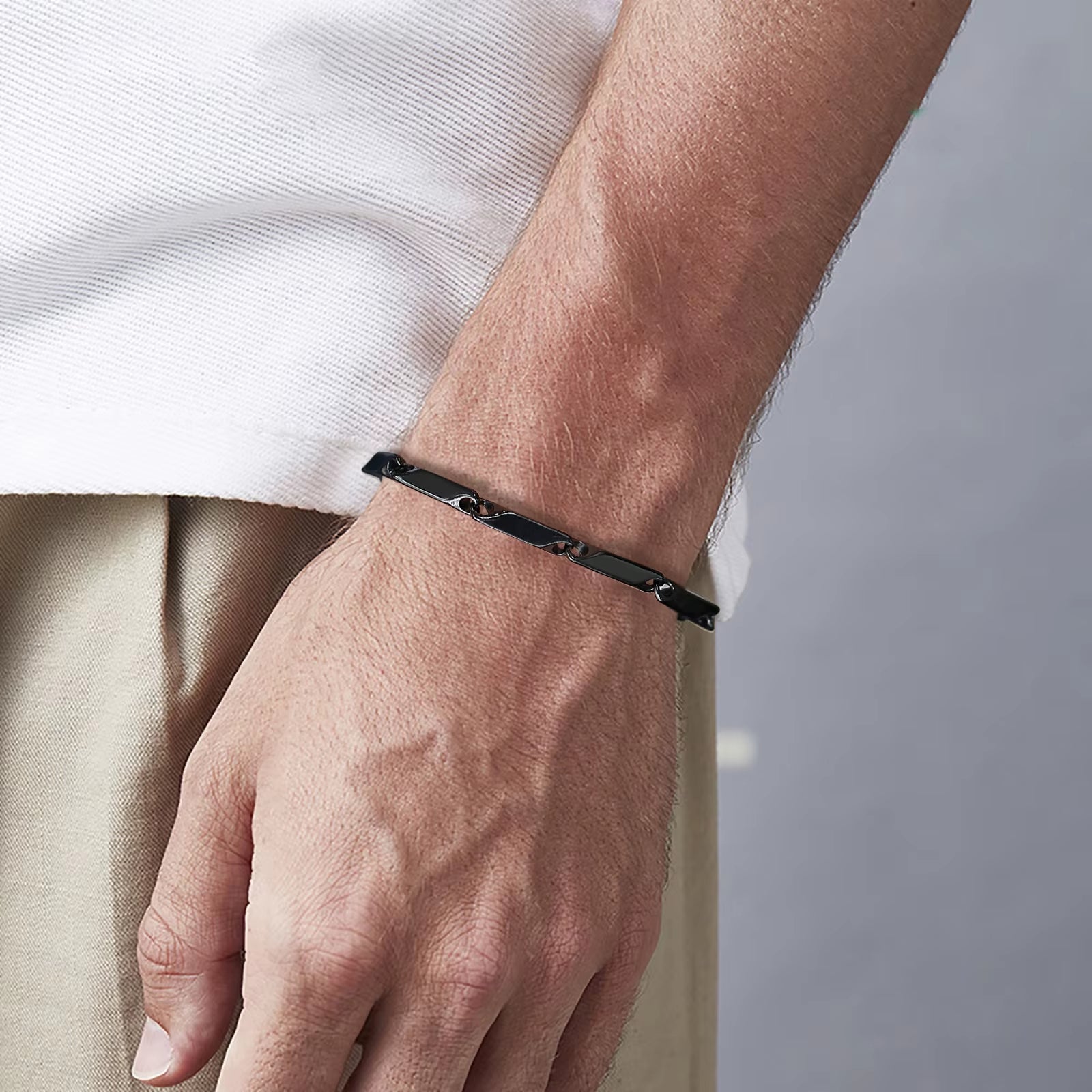 Mens Geometric Rhombus Chain Bracelet,Casual Stainless Steel Metal Links Wristband, Length Adjustable