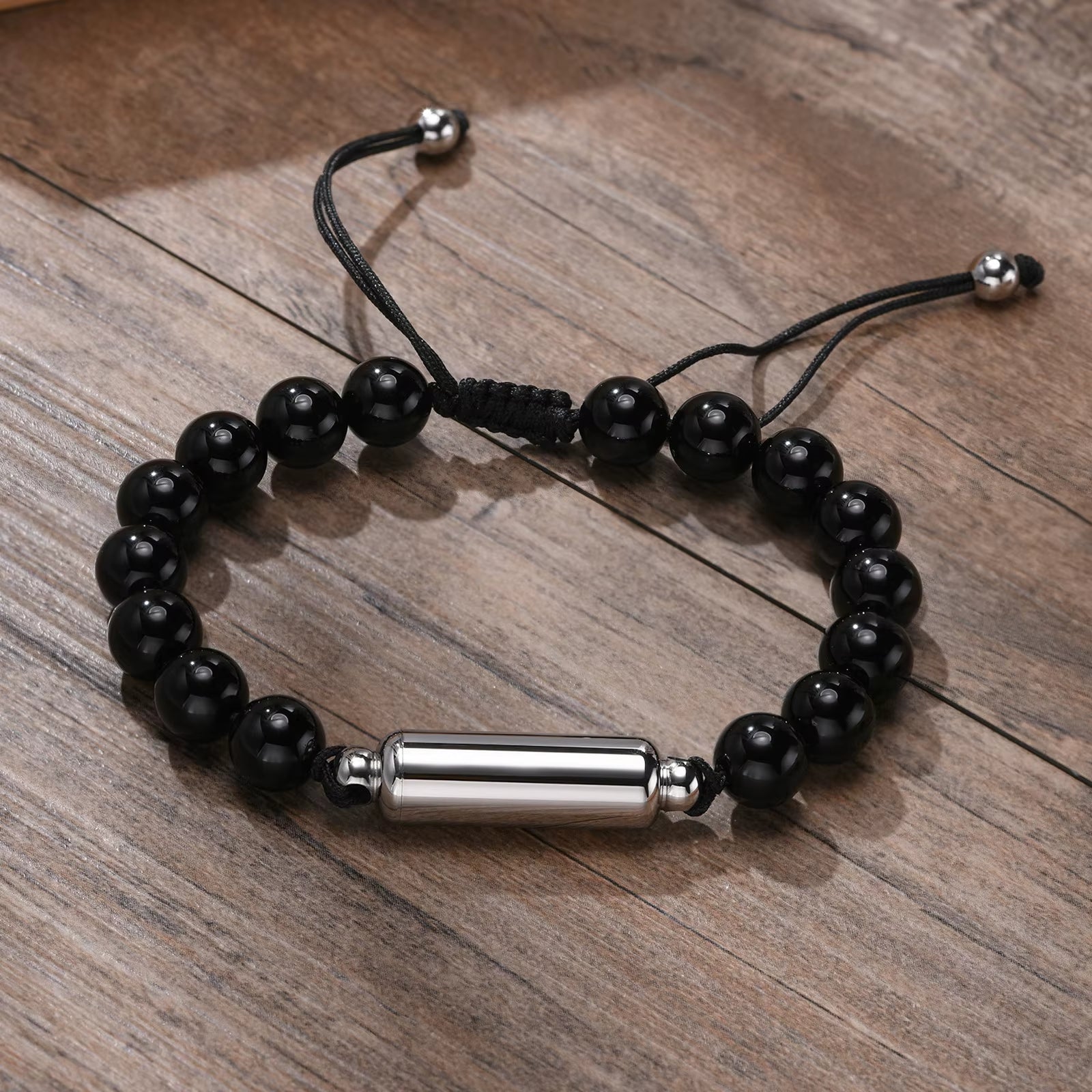 Dropshipping Cremation Urn Bracelets for Men, Adjustable Tiger Eye Beads Chain Wristband, Pet Family Papa Ashes Holder
