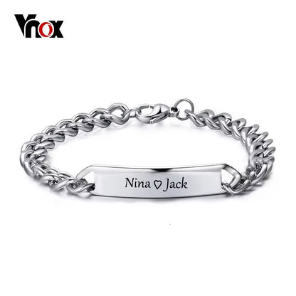 Customize Engrave ID Bar Bracelet for Men Stainless Steel Classic Simple Personalize Name Info Male Jewelry Gift