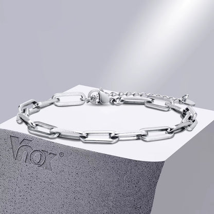 5Mm Paperclip Chain Bracelet for Men, Casual Stylish Rectangle Links Wristband, Adjustable Chain Jewelry