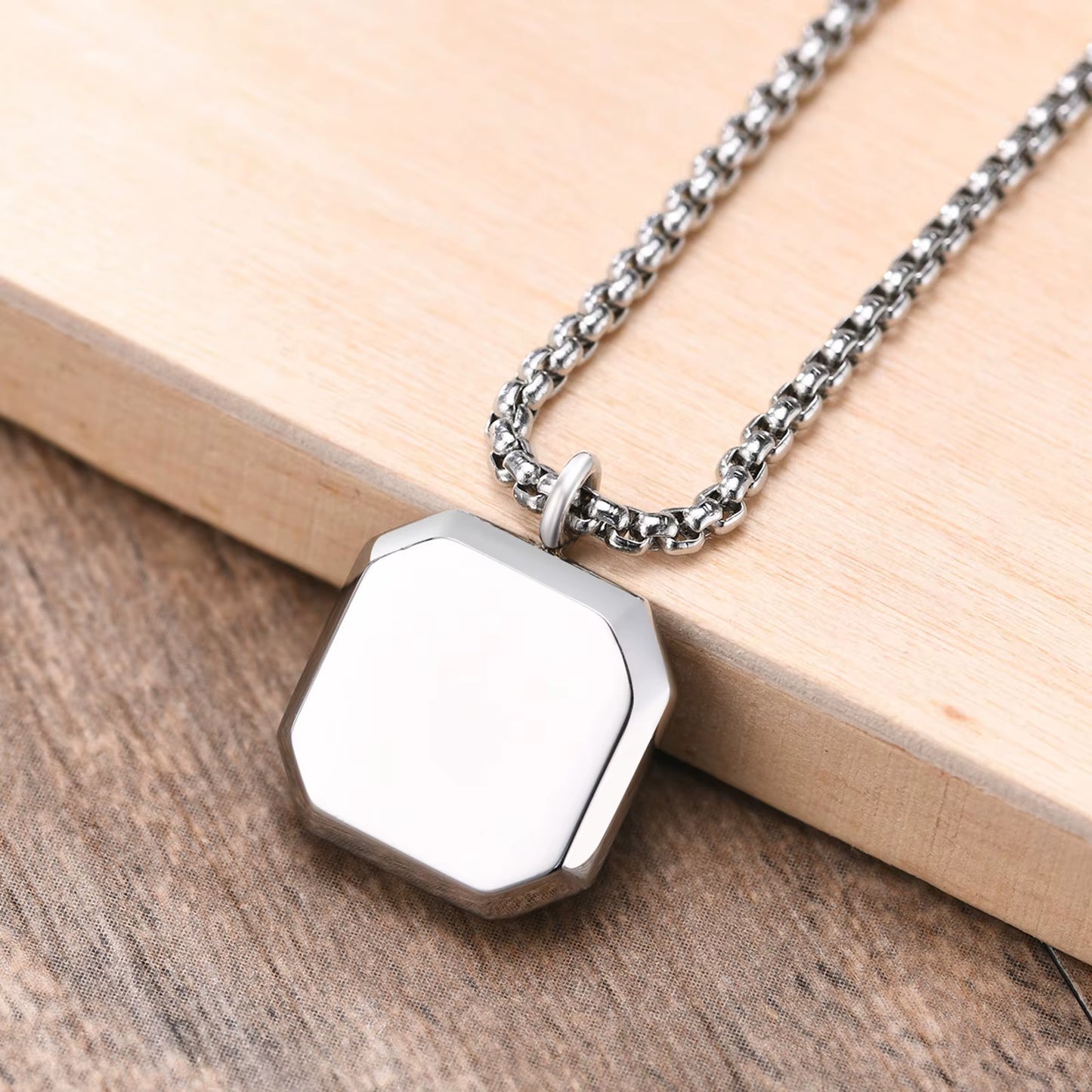 Black Square Necklace for Men, Stainless Steel Geometric Pendant, Casual Punk Boy Layer Cuban Box Figaro Chain Jewelry