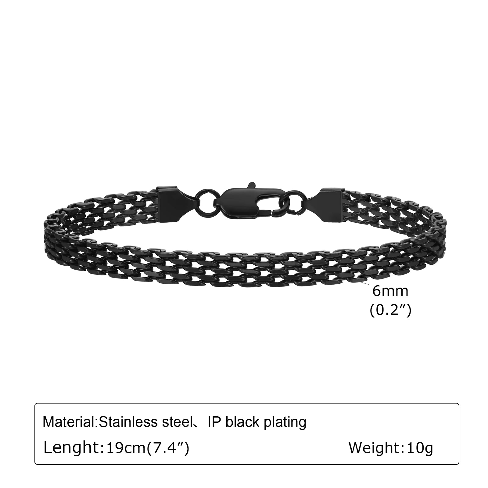 Lightweight 6Mm Unisex Chain Bracelets, Black Gold Color Mesh Links Chain Wristband for Women Men, Dainty Simple Jewelry
