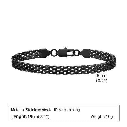 Lightweight 6Mm Unisex Chain Bracelets, Black Gold Color Mesh Links Chain Wristband for Women Men, Dainty Simple Jewelry
