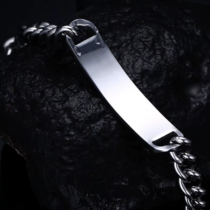 Customize Engrave ID Bar Bracelet for Men Stainless Steel Classic Simple Personalize Name Info Male Jewelry Gift