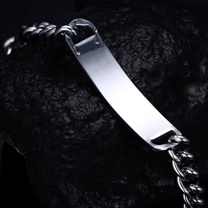 Customize Engrave ID Bar Bracelet for Men Stainless Steel Classic Simple Personalize Name Info Male Jewelry Gift