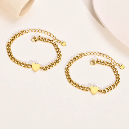 Love Heart Couple Bracelets for Men Women, Adjustable Stainless Steel Cuban Chain Bracelets Set,Valentines Day Gift for Him